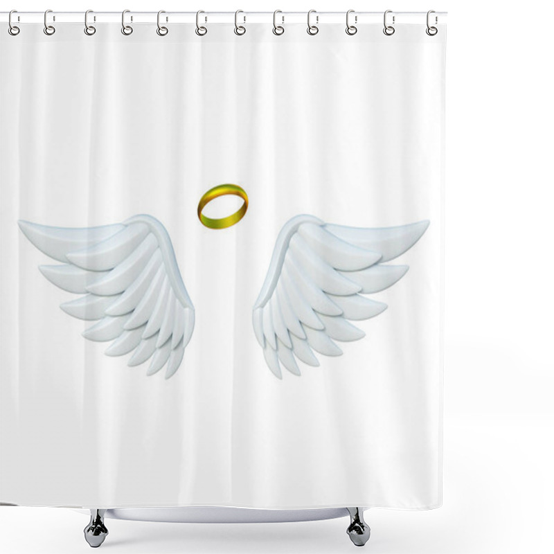 Personality  Angel Wings And Golden Halo 3d Rendering Shower Curtains