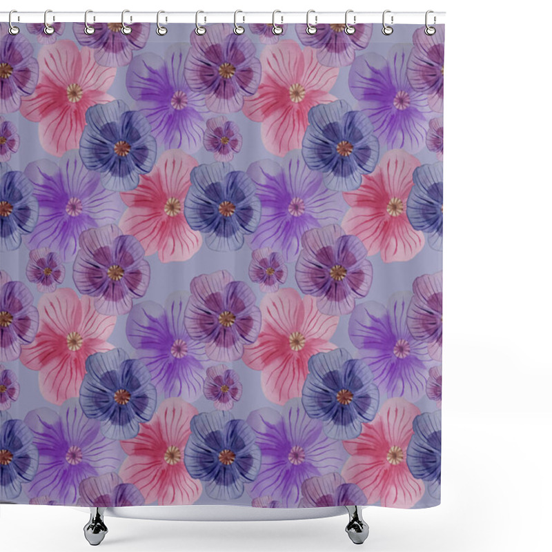 Personality  Watercolor Floral Seamless Pattern. Suitable For The Design Of Graphic Works, Textiles, Packaging. Delicate Violet Flowers In Pink-blue And Lilac Colors Shower Curtains