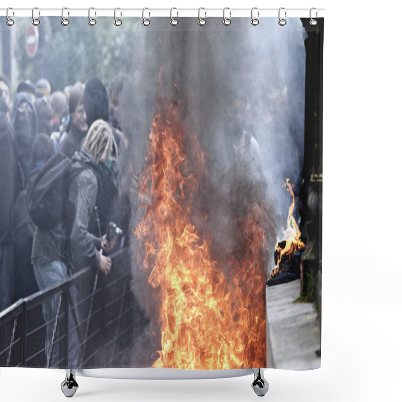 Personality  Paris, Feance June 4,2016.Antifascists Clashed With Riot Police During March In The 3rd Anniversary Of The Death Of Young Far-left Activist Clement Meric Who Died In A Fight With Skinheads In Paris. Shower Curtains