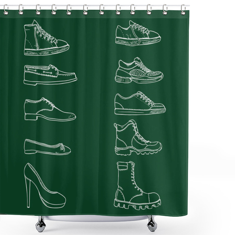 Personality  Vector Set Of Chalk Sketch Shoes Items Shower Curtains