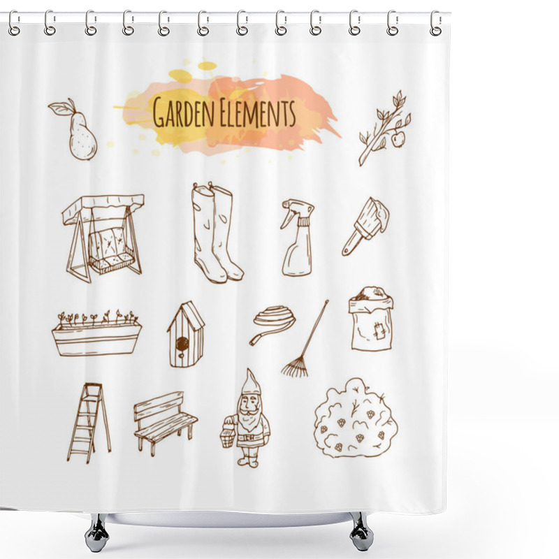 Personality  Hand Drawn Garden Tools Illustration. Spring Gardening Sketch Art Shower Curtains