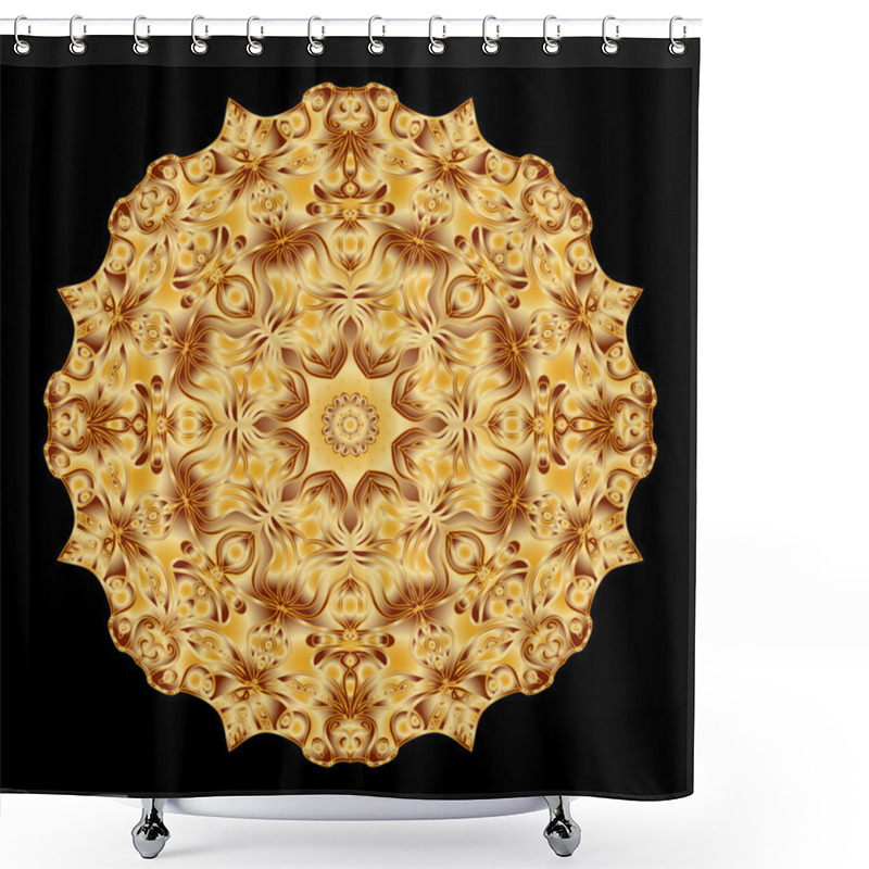 Personality  Golden Mandala On Black Background.  Hand Drawn Mandala, Oriental Decorative Element, Vintage Style. Shower Curtains