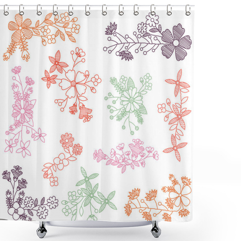 Personality  Vector Collection Of Hand Drawn Flowers Shower Curtains