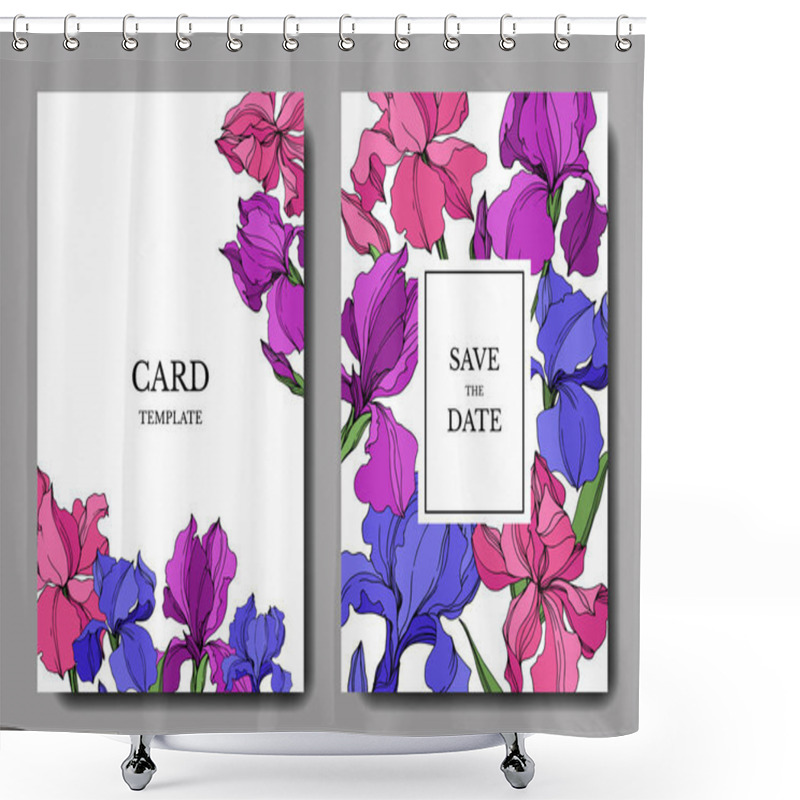 Personality  Vector Irises Botanical Flowers. Black And White Engraved Ink Art. Wedding Background Card Floral Decorative Border. Shower Curtains