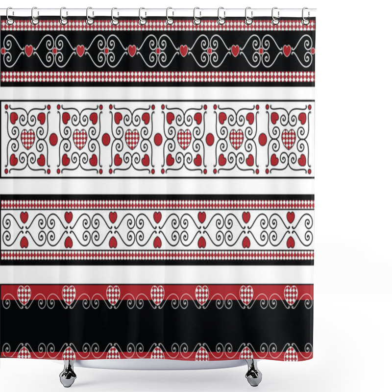 Personality  Vector Of Four Red, Black And White Valentine Borders With Gingham Trim. Shower Curtains