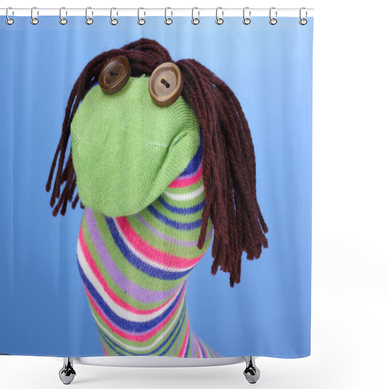 Personality  Cute Sock Puppet On Blue Background Shower Curtains