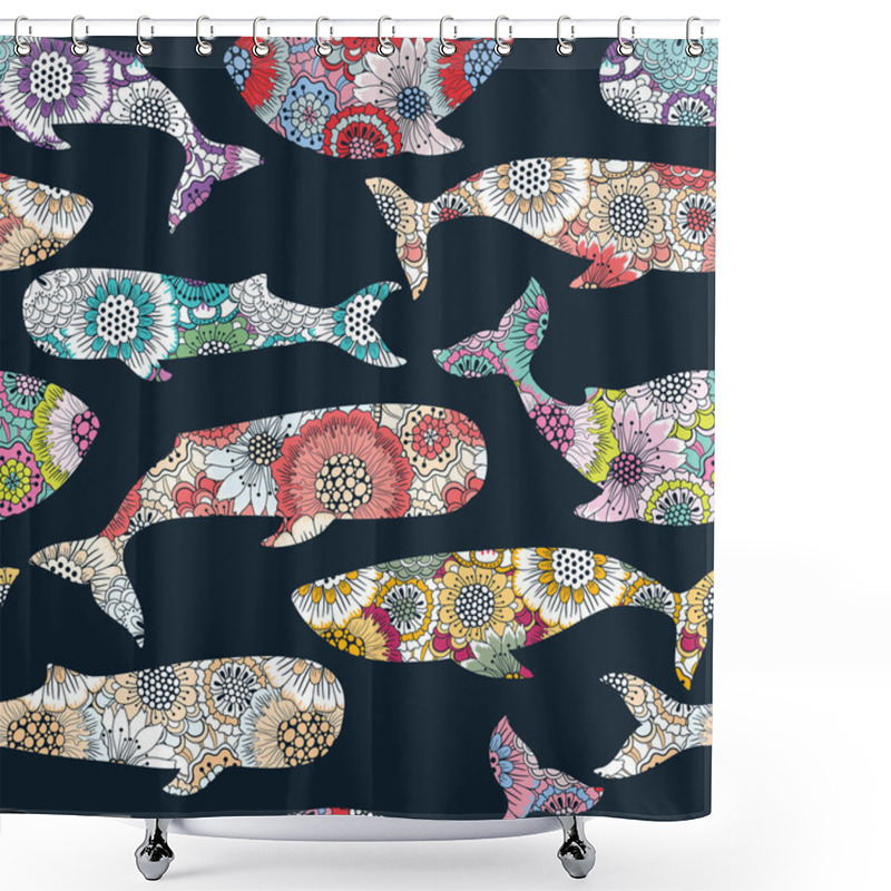 Personality  Floral Whales Seamless Pattern Shower Curtains