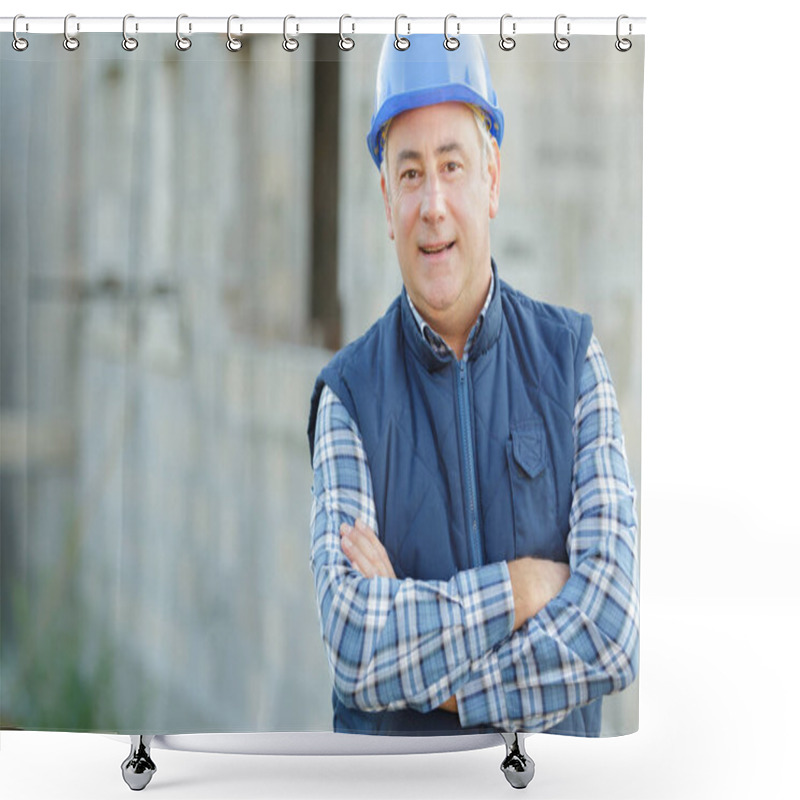 Personality  Happy Construction Worker Close Up Shower Curtains