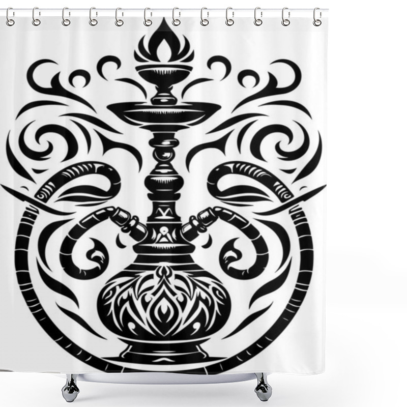 Personality  Minimalist Hookah Illustration With Intricate Floral Patterns Shower Curtains