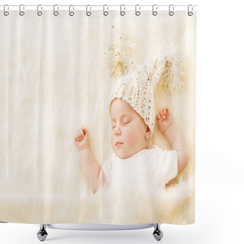 Personality  Baby Sleeping, Newborn Kid Portrait Asleep In Hat, New Born Sleep Shower Curtains