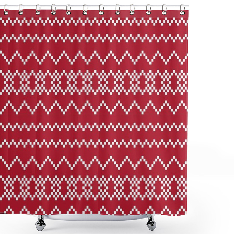 Personality  Red Christmas Fair Isle Pattern Background For Fashion Textiles, Knitwear And Graphics Shower Curtains