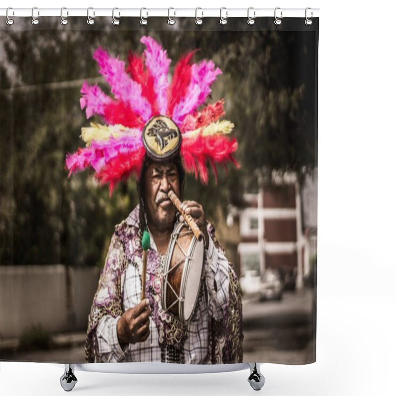 Personality  Mexican Traditional Musician Performing On Street Shower Curtains