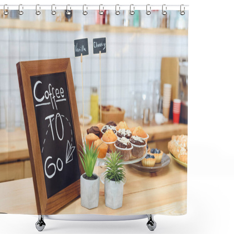 Personality  Coffee To Go Inscription On Board Shower Curtains