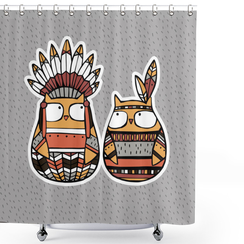 Personality  Funny Animals: American Indian Owls Shower Curtains