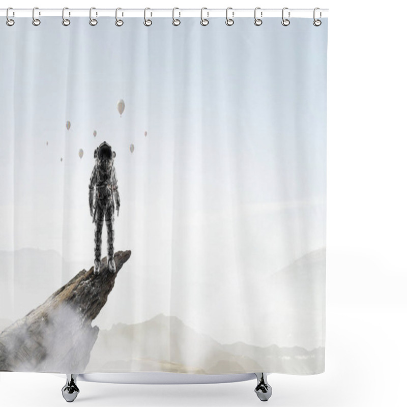 Personality  Adventure Of Spaceman. Mixed Media Shower Curtains