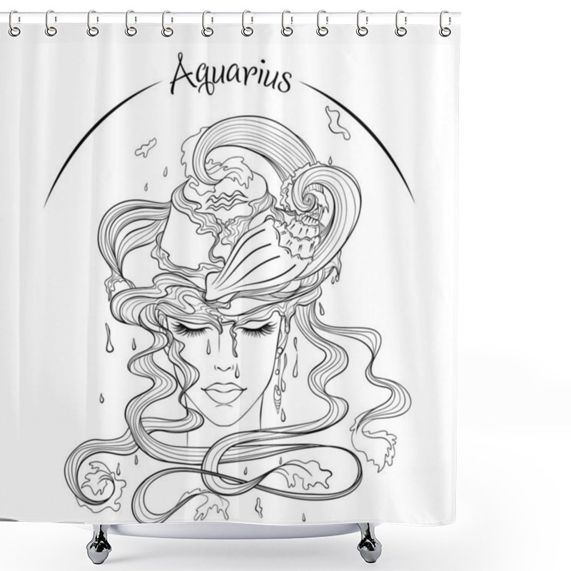 Personality  Aquarius As A Girl In Hat Shower Curtains