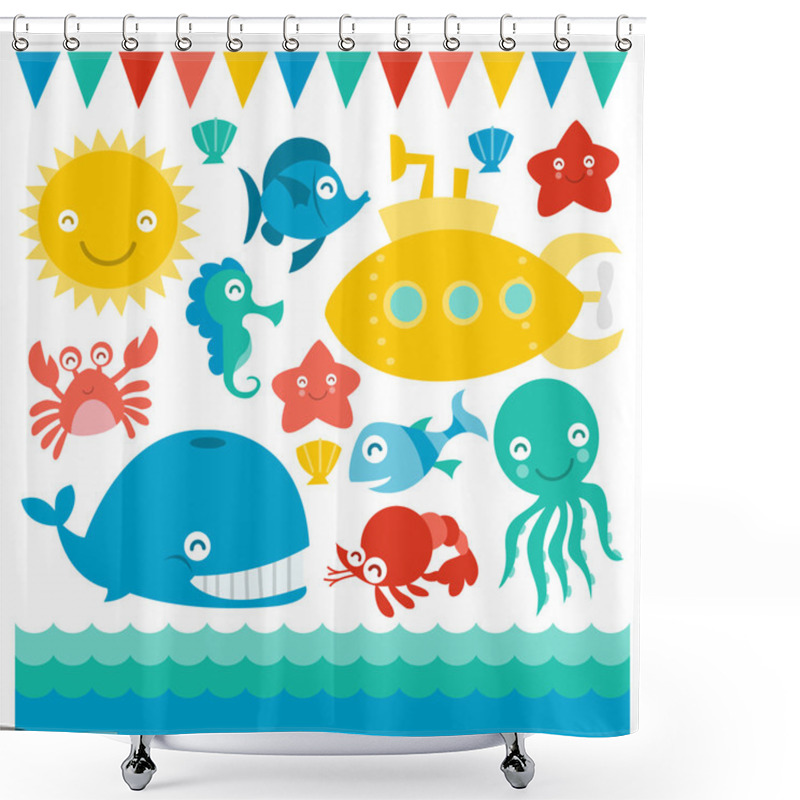 Personality  Submarine And Sea Creatures Shower Curtains