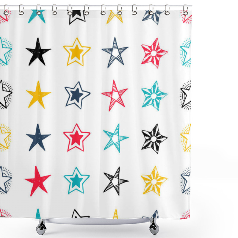 Personality  Seamless Doodle Hand Drawn Stars Shower Curtains