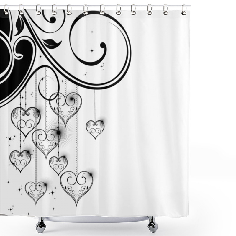 Personality  Black And White Valentine Heart Shapes Illustration. Shower Curtains