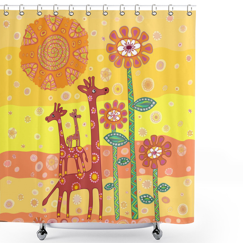 Personality  Illustration Of Family Of Giraffes Shower Curtains