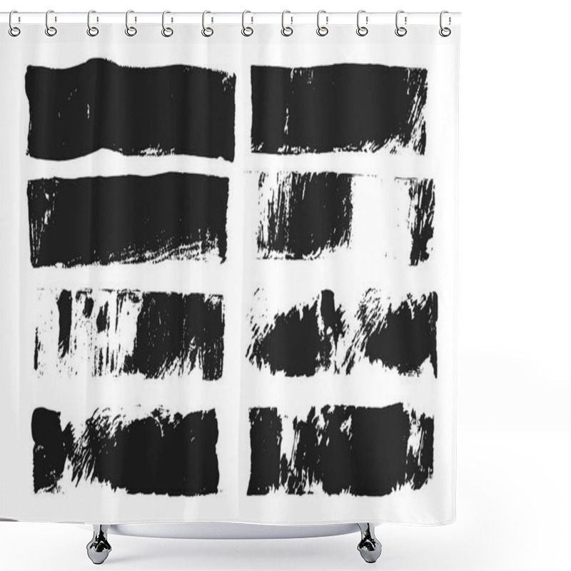 Personality  Abstract Black Smear Of Paint Isolated On White Background. Rectangular Spot Created With Paint Roller And Black Acrylic. Rectangular Text Box. Hand Drawn Textured Design Elements. Shower Curtains