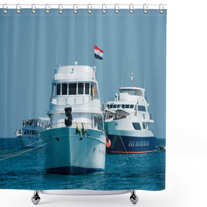 Personality  Ships On Background Of Sea Water And Sky Shower Curtains