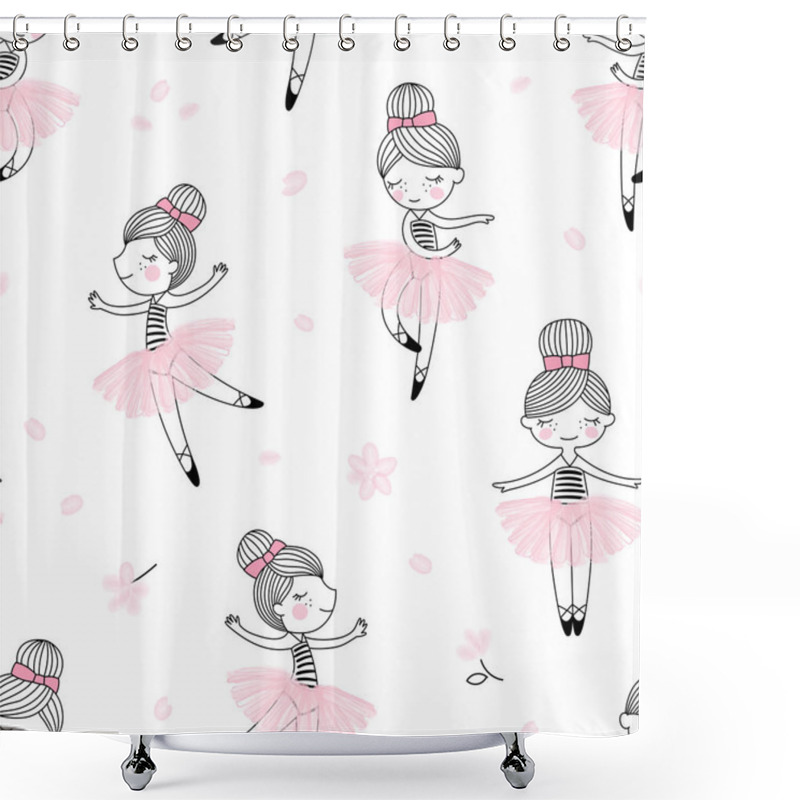 Personality  Cute Dancing Ballerina Girls Pattern. Ballet Themed Seamless Background. Shower Curtains