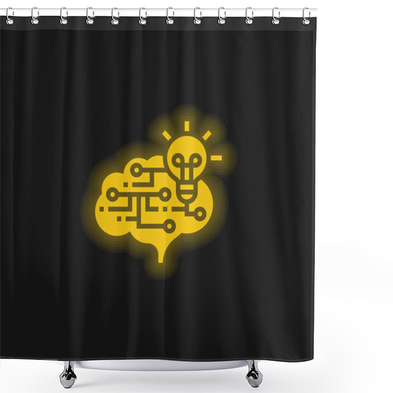 Personality  Brain Yellow Glowing Neon Icon Shower Curtains