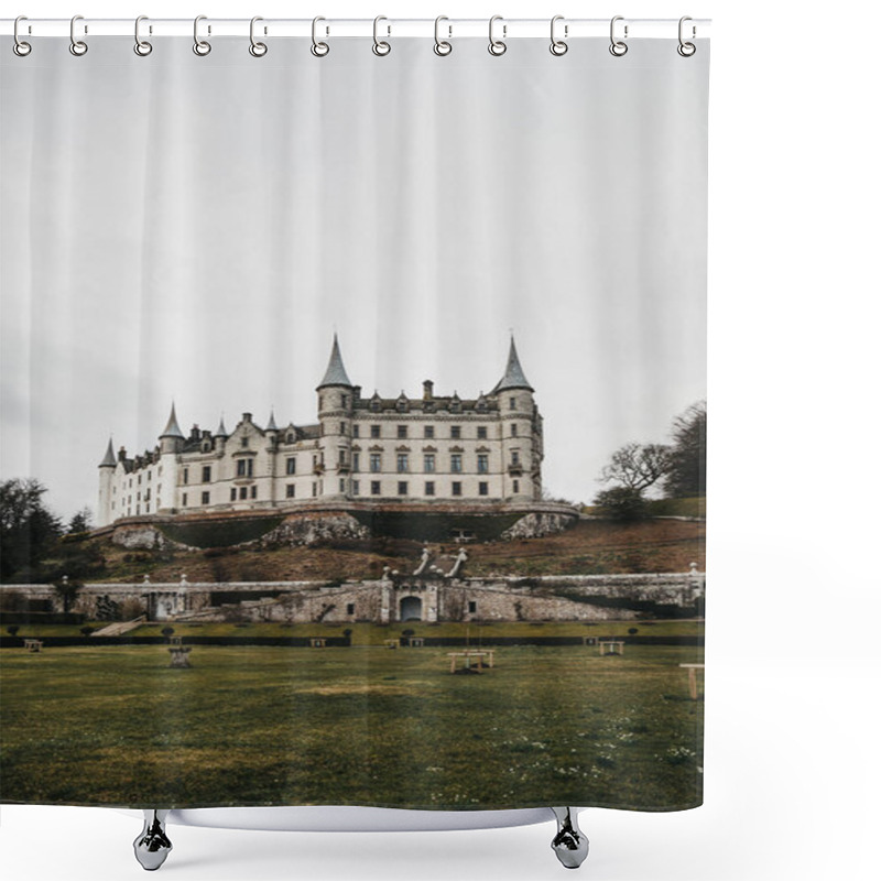 Personality  View Of Dunrobin Castle In Golspie, Scotland. Shower Curtains