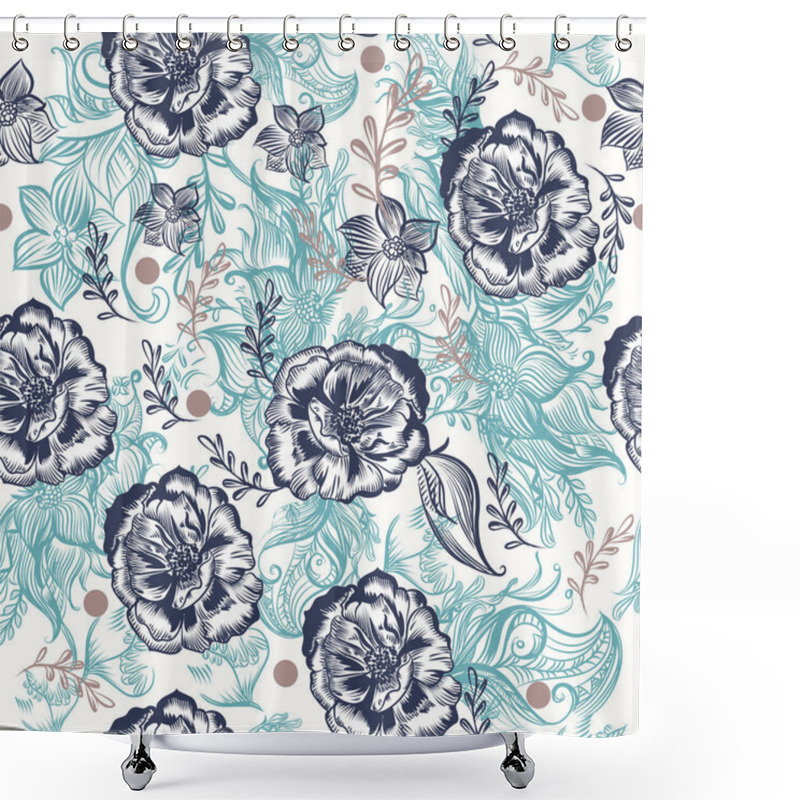 Personality  Beautiful Floral Pattern With Doodles And Rose Flowers Shower Curtains