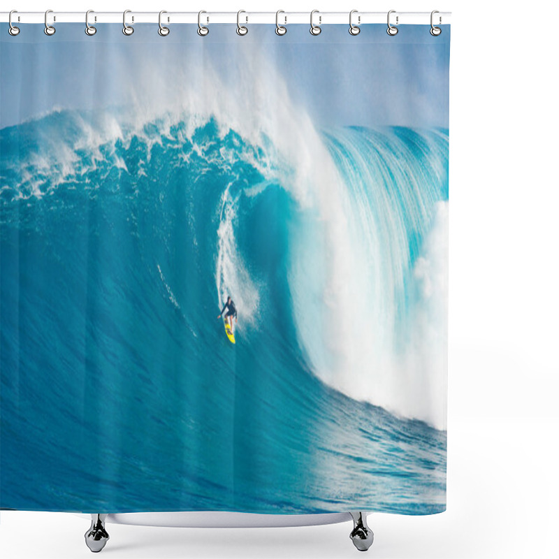 Personality  Surfer On Giant Wave Shower Curtains