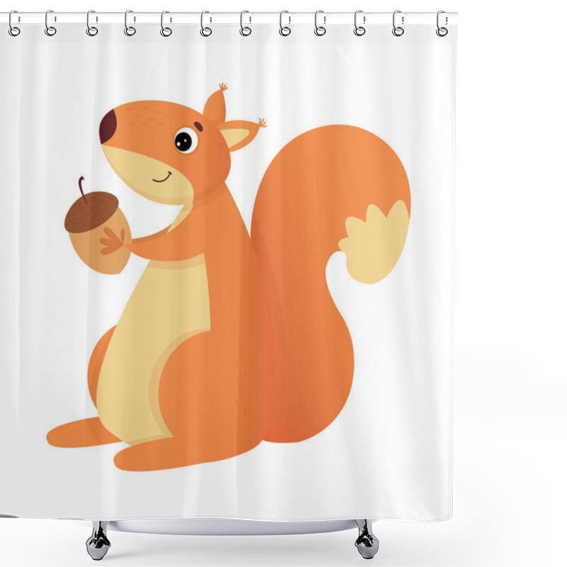 Personality  Cute Cartoon Squirrel With Acorn. Vector Illustration Isolated On White Background Shower Curtains