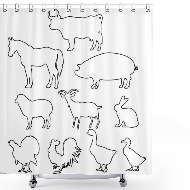 Personality  Farm Animals Silhouettes In Line Style. Shower Curtains