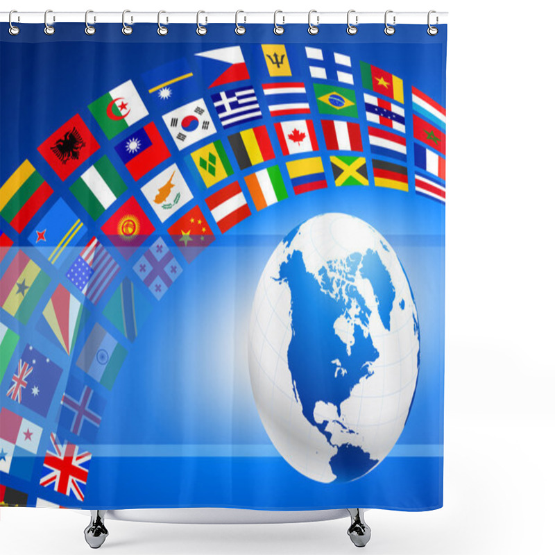 Personality  Globe With Many Flag Banner Shower Curtains