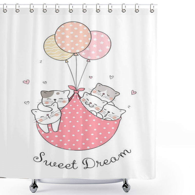 Personality  Cats Sleeping With Sweet Balloons, Simply Vector Illustration Shower Curtains