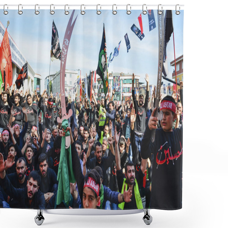 Personality  Shia Muslim Men Shout Islamic Slogans Ashura Procession. Shower Curtains