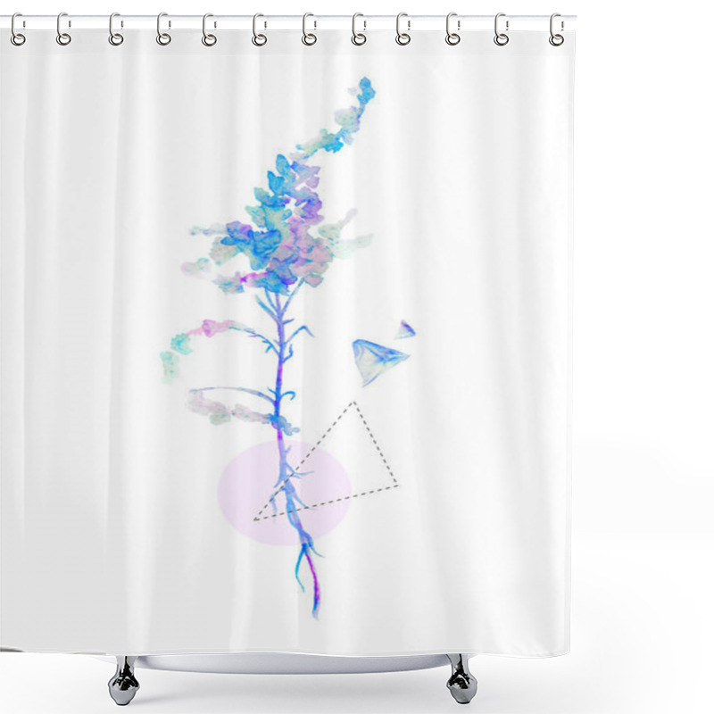 Personality  Watercolor Flowers With Geometric Abstract Elements On White Background. Hand Drawn Floral Card, Poster, Printable Design In Minimal Style. Watercolour Contemporary Art Illustration Shower Curtains