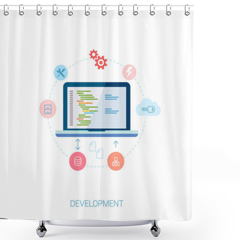 Personality  Set Of Modern Flat Design Icons For Application Development Or Software App Programming. Web, Database, Software Development. Shower Curtains