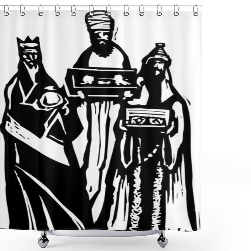 Personality  Woodcut Illustration Of Three Wise Men Shower Curtains