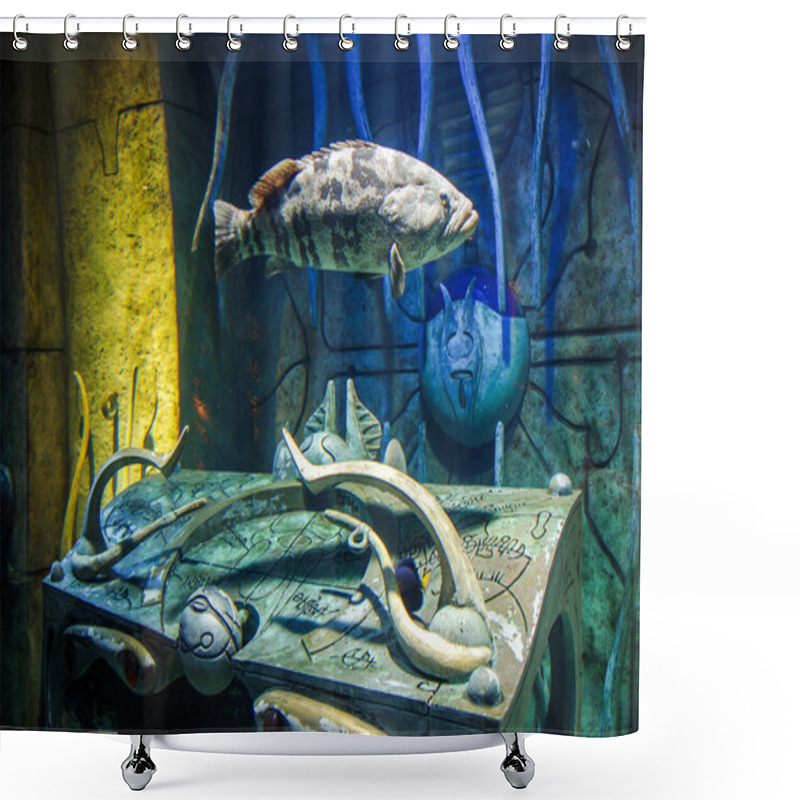 Personality  The Lost Chambers Aquarium At The Aquaventure Waterpark, The Atlantis Hotel The Palm. Atlantis-themed Aquarium With Underwater Halls & Tunnels Housing Marine Life. DUBAI, UAE Shower Curtains