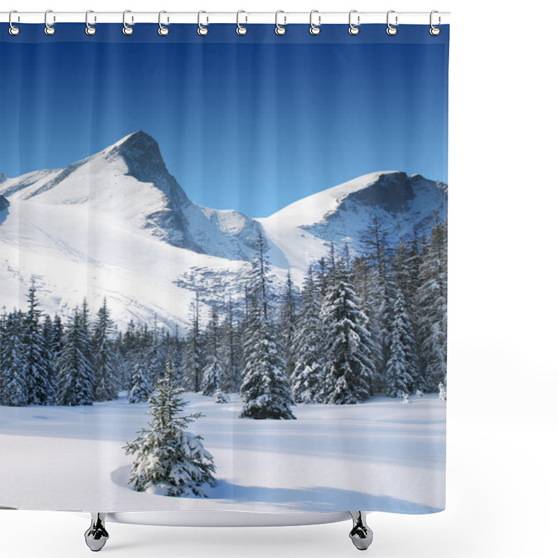 Personality  Trees Coated With Snow And High Snowy Mountains Shower Curtains