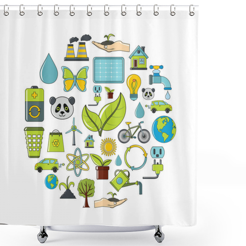 Personality  Ecology Cartoon Icons Set. Ecology Vector Illustration For Design And Web Isolated On White Background. Ecology Vector Object For Labels, Logos Shower Curtains