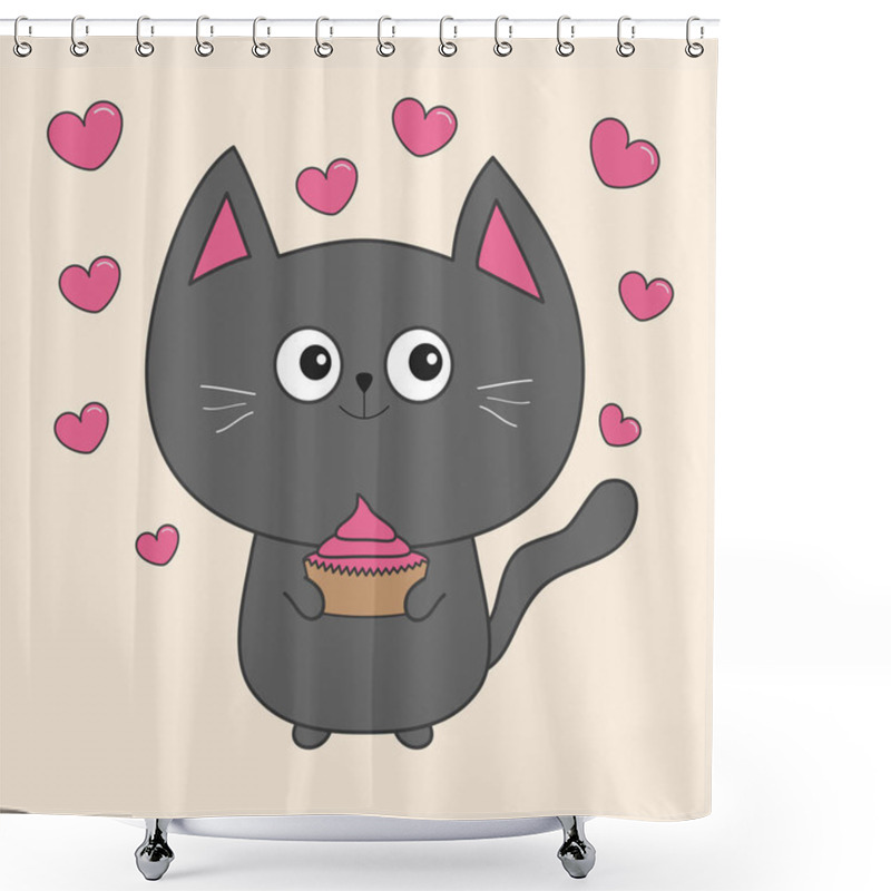 Personality  Gray Cat Holding Cupcake Shower Curtains