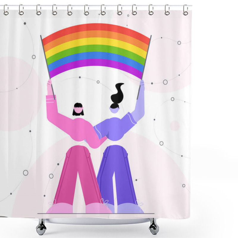 Personality  People Holding Lgbt Rainbow Flags Gay Lesbian Love Parade Pride Month Celebration Transgender Love Concept Shower Curtains