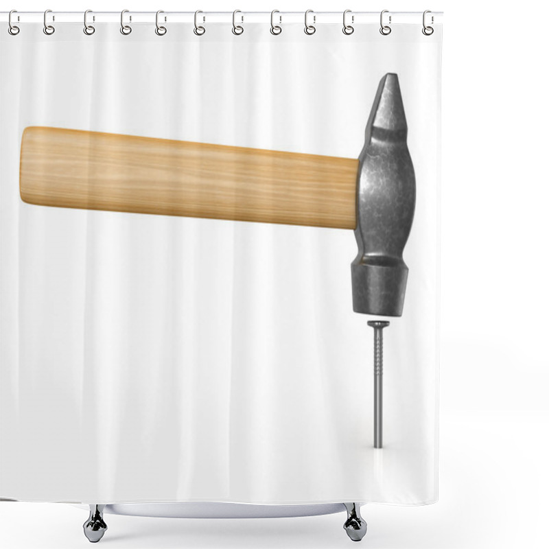 Personality  Shiny New Hammer Hitting The Nail Isolated Shower Curtains