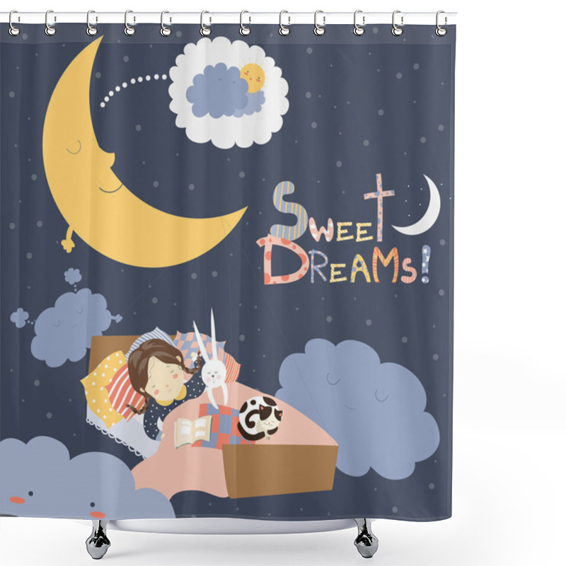 Personality  Little Girl Sleeping With Cat Shower Curtains