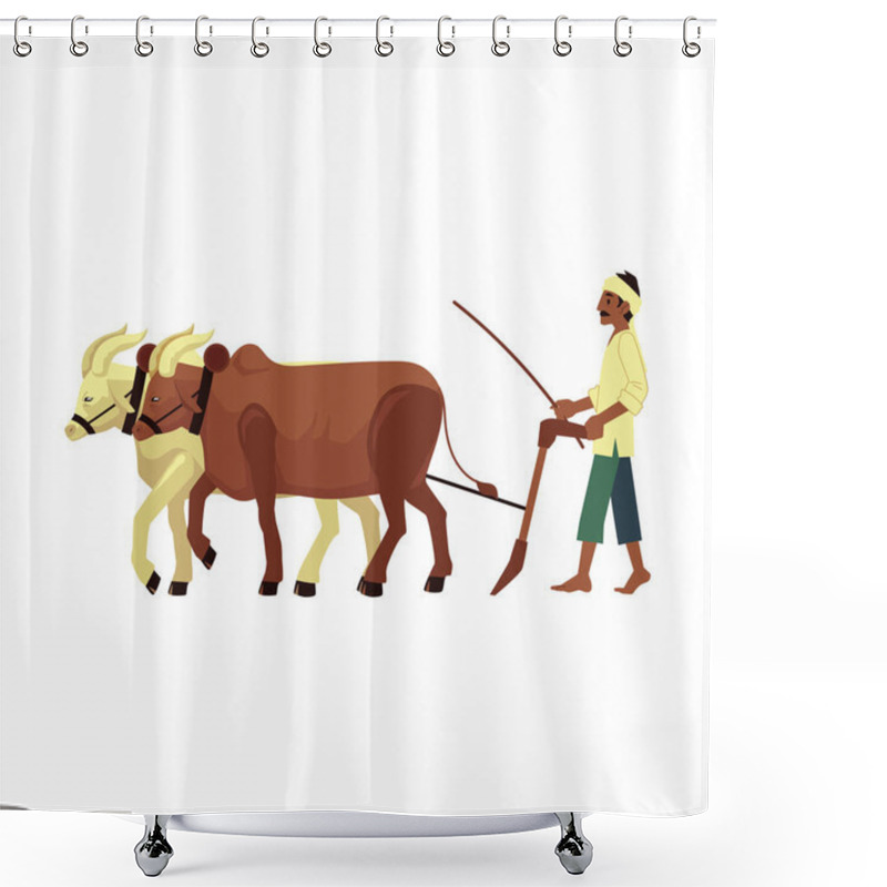 Personality  Vector Happy Indian Farmer Barefood In Headscarf Shower Curtains