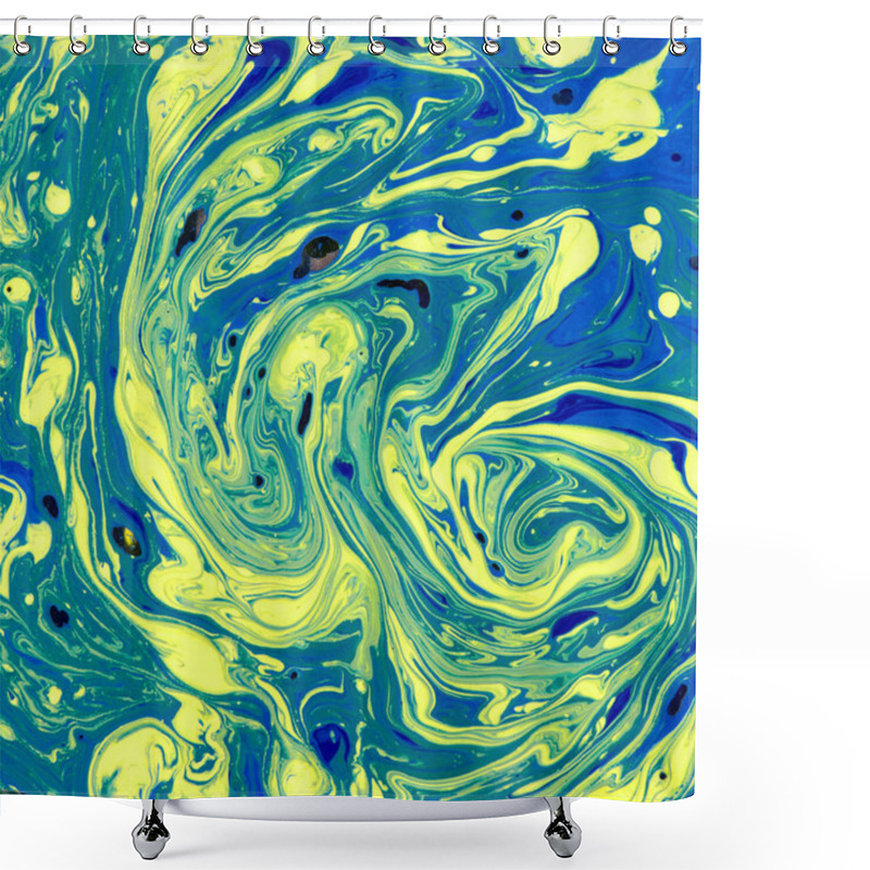 Personality  Abstract Oil Yellow Blue Painting Can Be Used As A Trendy Background For Wallpapers, Posters And Cards. Modern Artwork. Shower Curtains