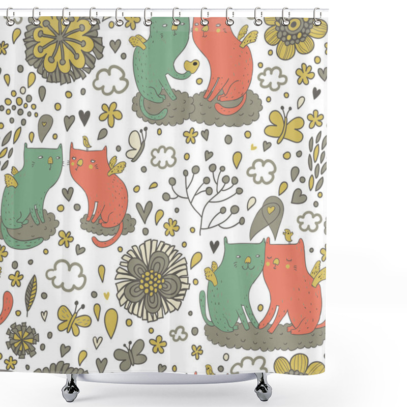 Personality  Gentle Cats On Clouds In The Sky. Shower Curtains