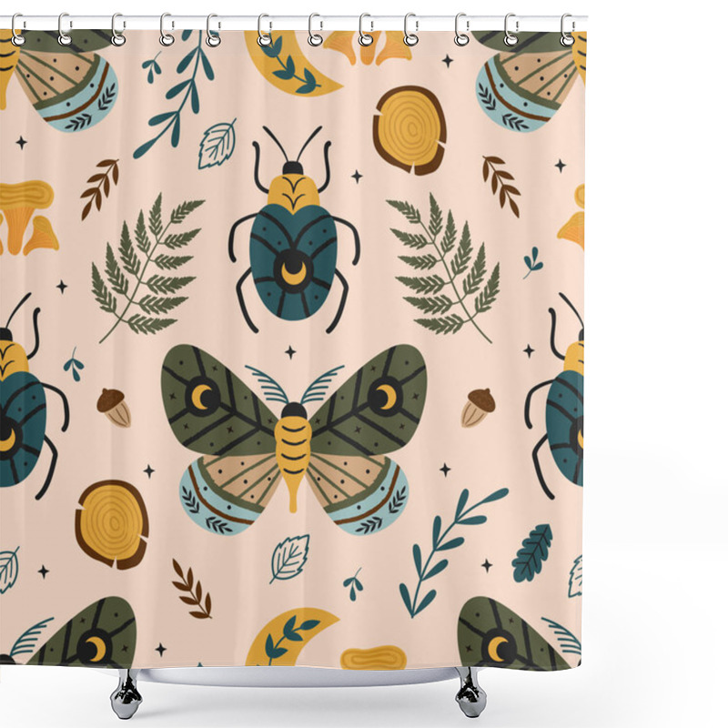 Personality   Seamless Pattern Magic Forest With Butterfly And Bug Shower Curtains